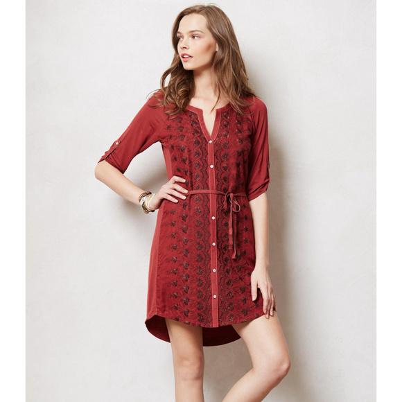 Anthropologie Embroidered Shirt Dress 